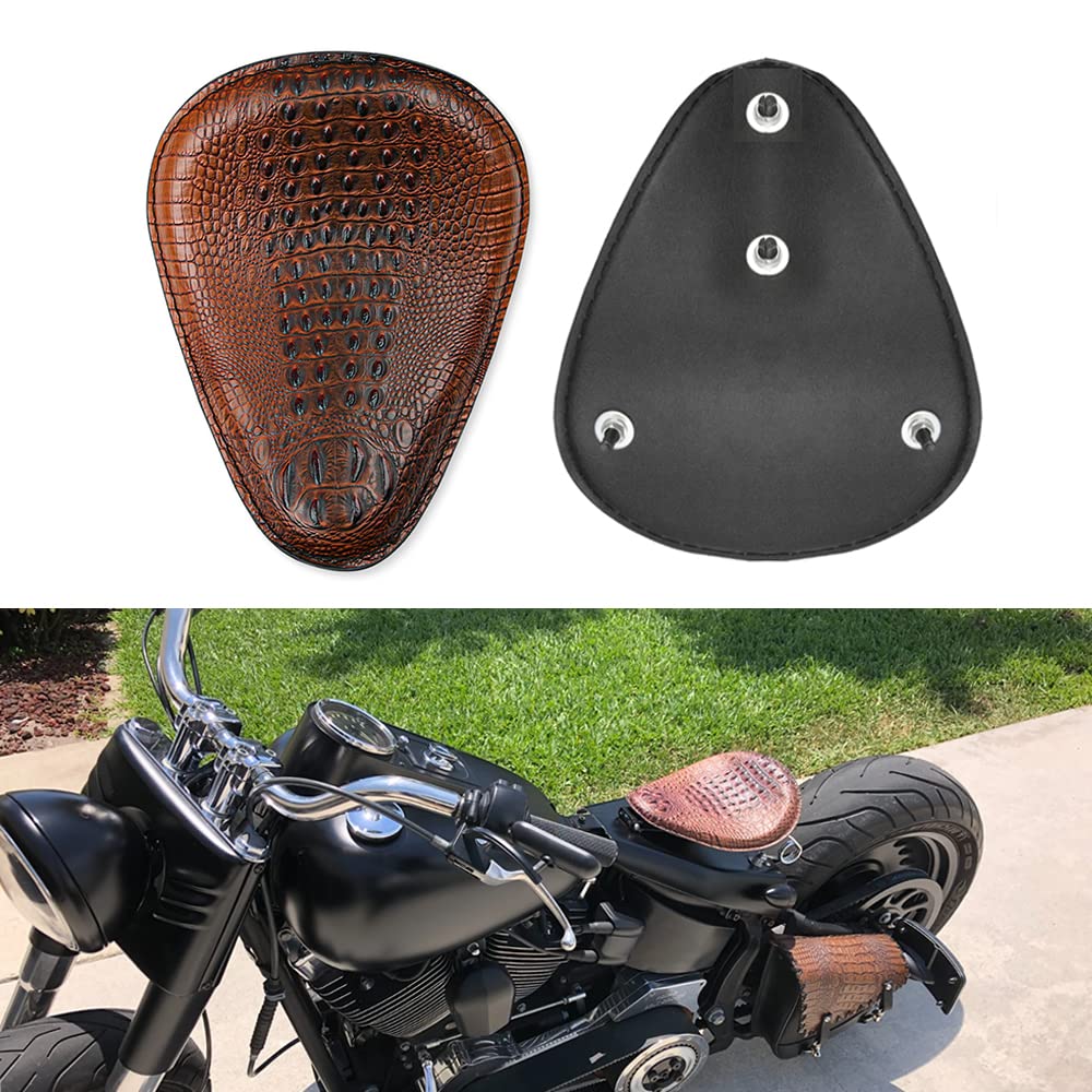 Brown Bobber Motorcycle Solo Seat for Harley Sportster XL 1200/883/48 & Dyna - Comfortable Cafe Racer Style Saddle for Urban Commuting & Weekend Cruising