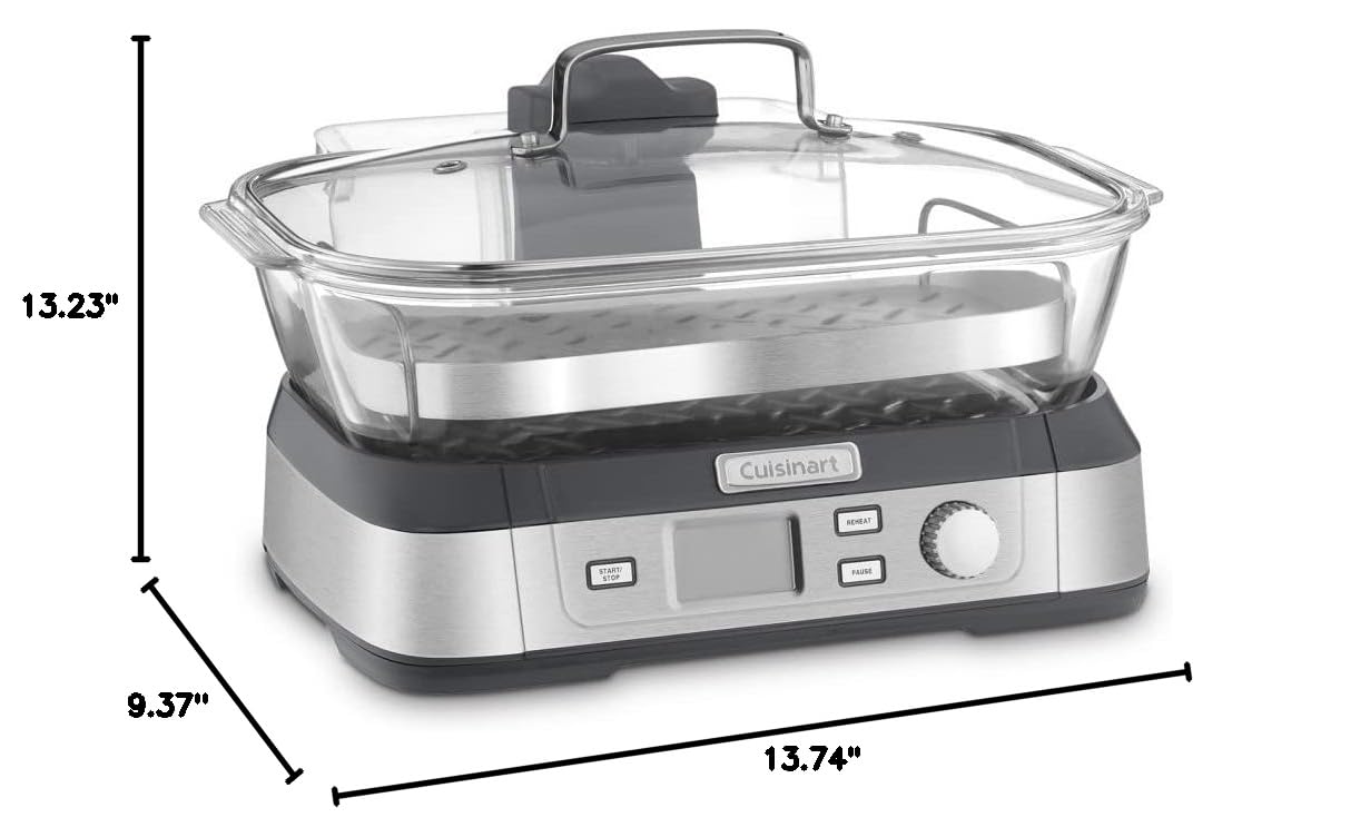 Cuisinart STM-1000 Digital Glass Steamer with Stainless Steel Base - Healthy Food Steamer for Vegetables, Fish & Dumplings - Perfect for Meal Prep & Healthy Cooking at Home