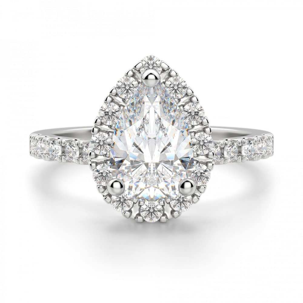 3 CT Pear Moissanite Engagement Ring Wedding Bridal Set, Diamond Anniversary Ring, Solitaire Halo-Setting Vintage Silver Ring for Women - Perfect for Proposals, Weddings & Special Occasions