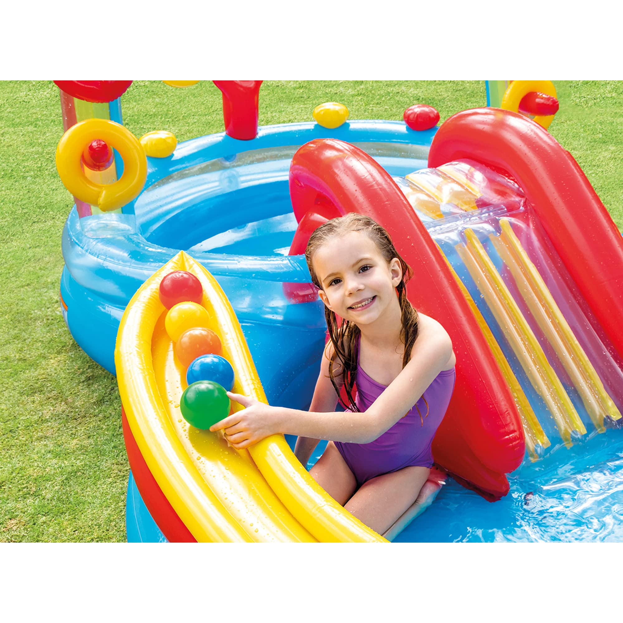 **Intex 8ft x 6.25ft x 43in Dinosaur Inflatable Play Pool for Kids - Rainbow Color Outdoor Water Fun for Backyard, Summer Parties & Family Gatherings**
