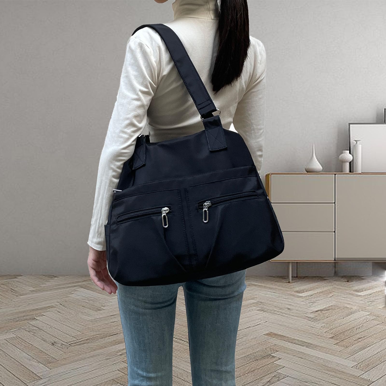Stylish Waterproof Nylon Tote Bag for Women - Lightweight Shoulder Purse with Zipper Closure | Perfect for Work, Travel, Shopping & Daily Use