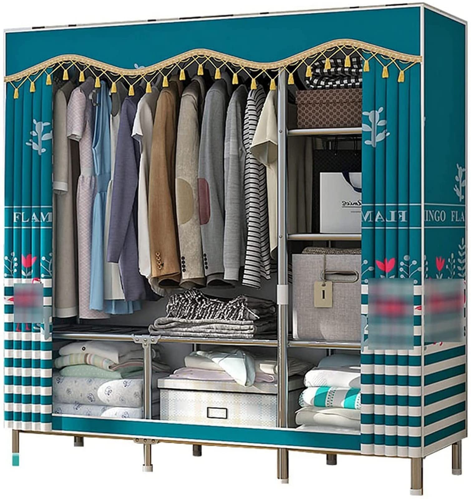 Portable Wardrobe Closet Organizer - Free Standing Folding Closet with Heavy Duty Metal Frame, Hanging Rail & Storage Shelves (160x135x45cm) - Perfect for Bedroom, Dorm, Apartment & Small Space Organization