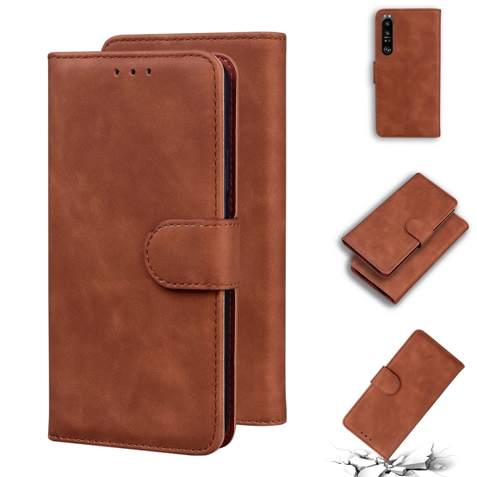 Premium Genuine Leather Flip Case for Sony Xperia 1 III - Slim Protective Cover with Soft Skin Feel & Pure Brown Color - Perfect for Business Professionals & Daily Use