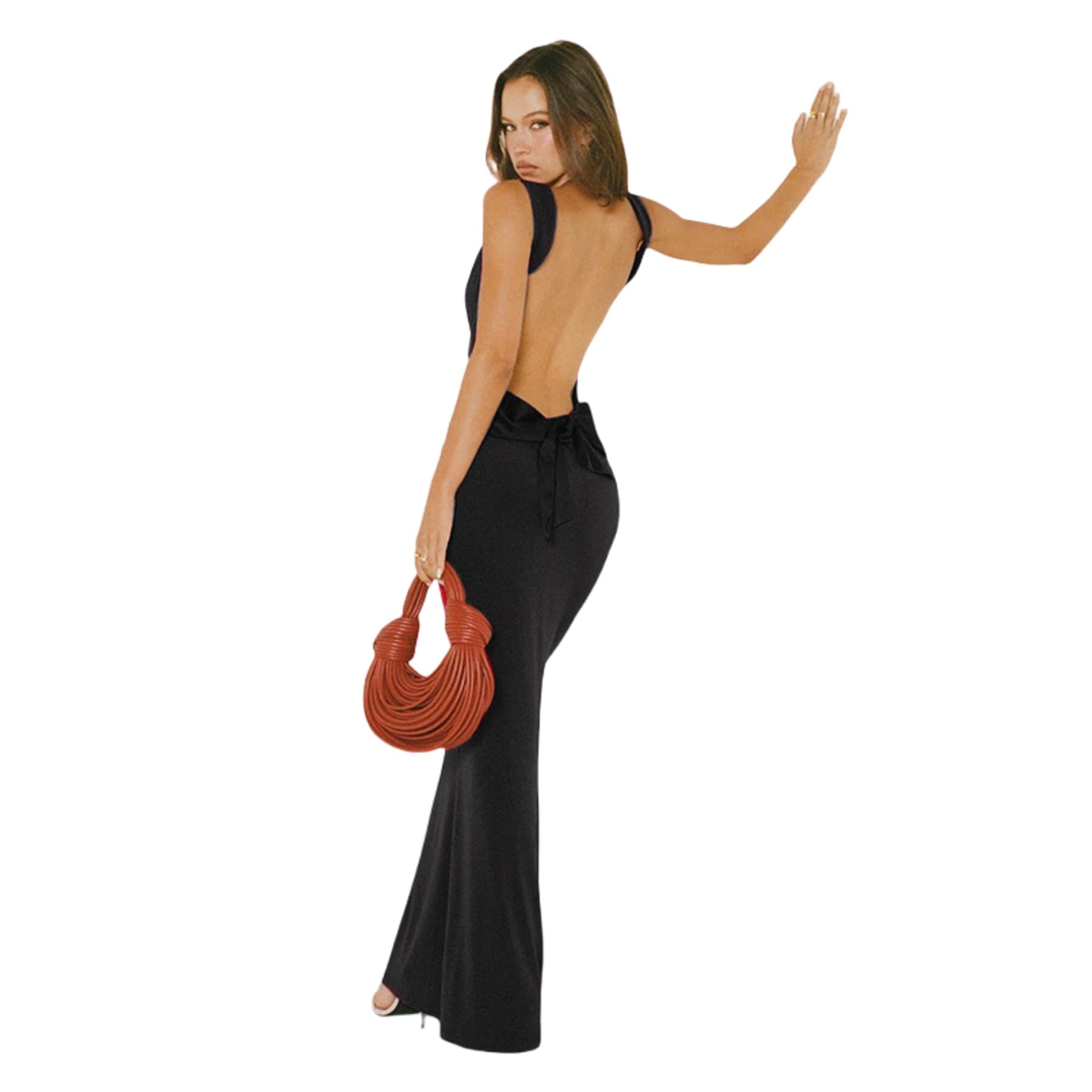 RARITYUS Women's Elegant Satin Bow Maxi Dress - Sexy Cowl Neck Backless Wedding Guest Dress for Cocktail Party & Evening Gown | Perfect for Formal Events, Date Nights & Special Occasions