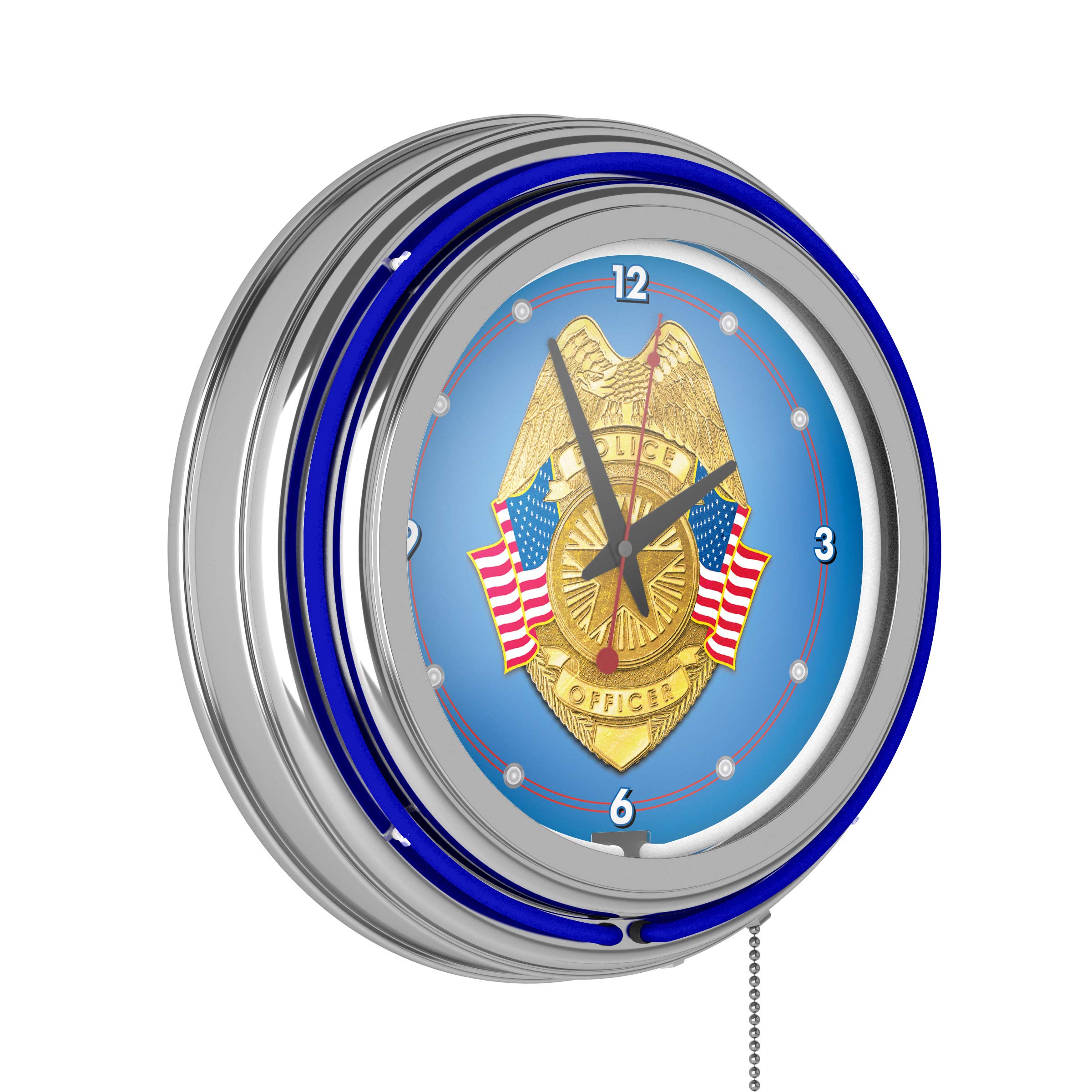 Police Officer Chrome Double Ring Neon Clock - Stylish Wall Decor for Home, Office, or Police Station