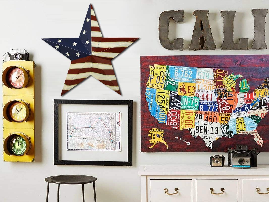 22in Patriotic Metal Barn Star Decor - USA Flag Wall Hanging for Door & Porch | July 4th & Memorial Day