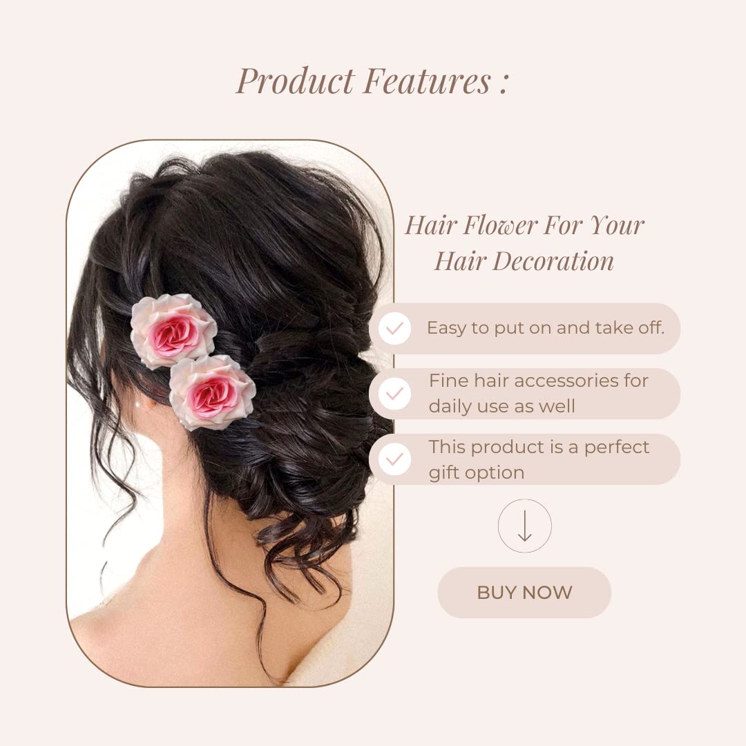 Elegant Rose Hair Pin Set - Floral Bridesmaid Hair Jewelry & Bun Clip | Wedding Hair Accessories for Brides, Baby Pink, Pack of 3 | Perfect for Bridal Parties, Prom & Special Occasions