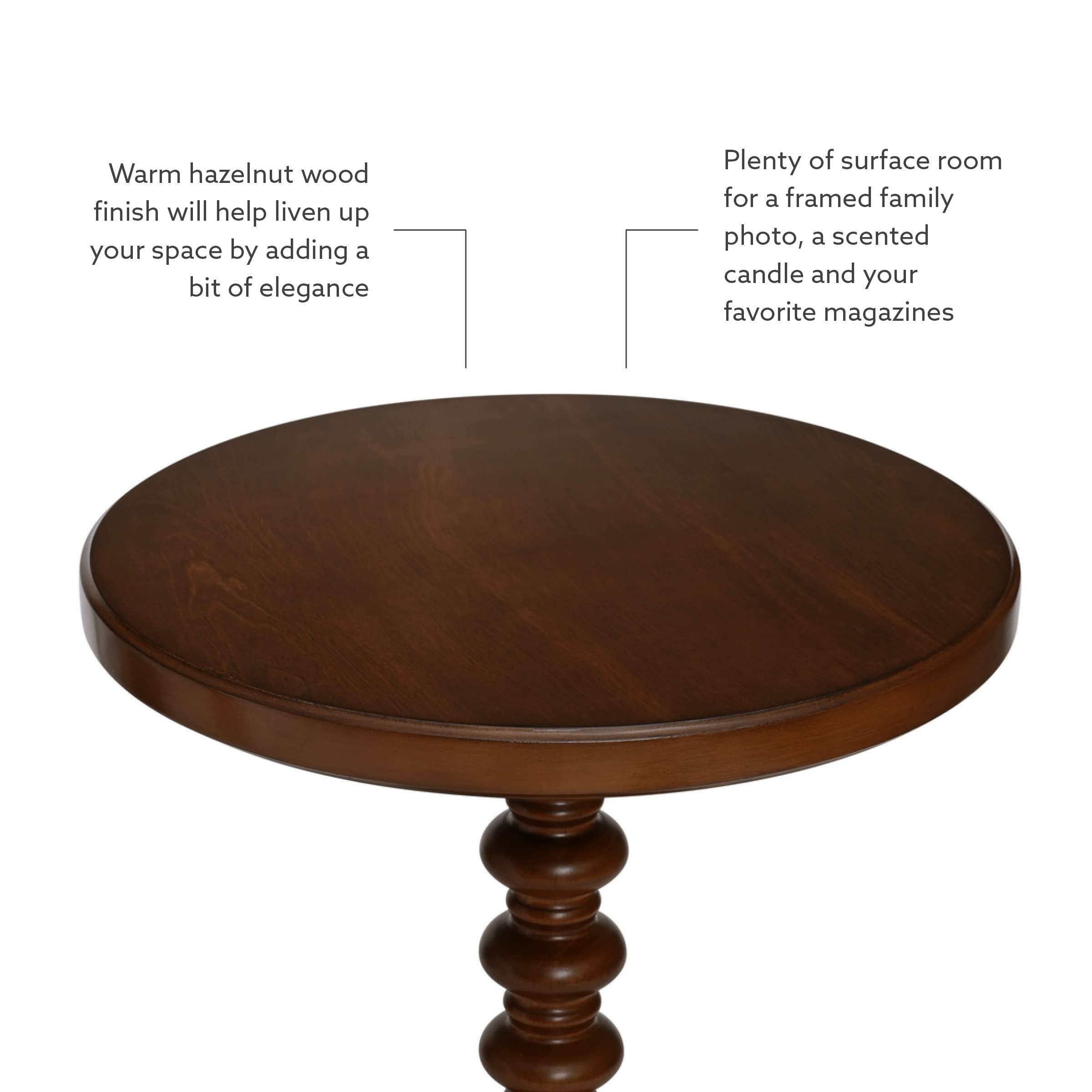Powell Tarkin Round Hazelnut Wood Turned Spindle Pedestal Side Table - Accent Table for Living Room, Bedroom & Entryway Decor