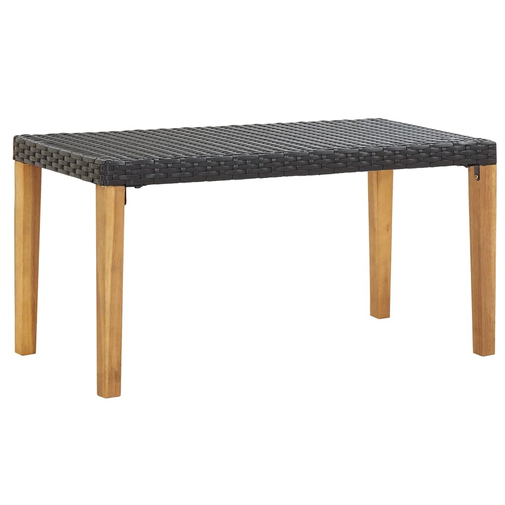 Esenlong 2-Seater Garden Bench - All-Weather Black Poly Rattan with Solid Acacia Wood Legs - Outdoor Patio Furniture for Courtyard, Backyard & Garden Seating (47.2 Inch, Weather-Resistant)