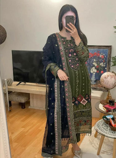 Exquisite Mehandi Green Georgette Moti Work Salwar Suit Set | Traditional Indian Ethnic Wear for Women | Perfect for Weddings, Festivals & Special Occasions