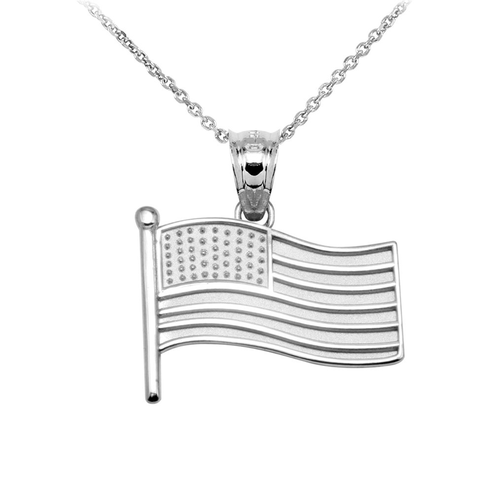 10k White Gold American Flag Charm Pendant Necklace for Women - Patriotic Jewelry Gift for Independence Day, Memorial Day & Veterans Day - Perfect for Everyday Wear & Special Occasions