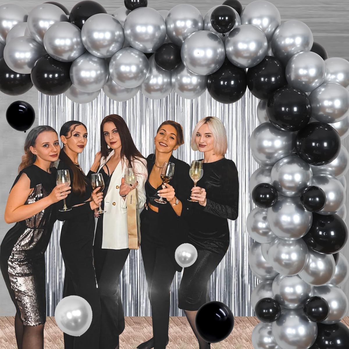 Last Disco Bachelorette Party Decorations - Black & Silver Balloon Garland Kit with Disco Ball Banner, Foil Fringe Backdrop for Disco Themed Dance Parties, Bachelorette Celebrations & 70s Retro Events