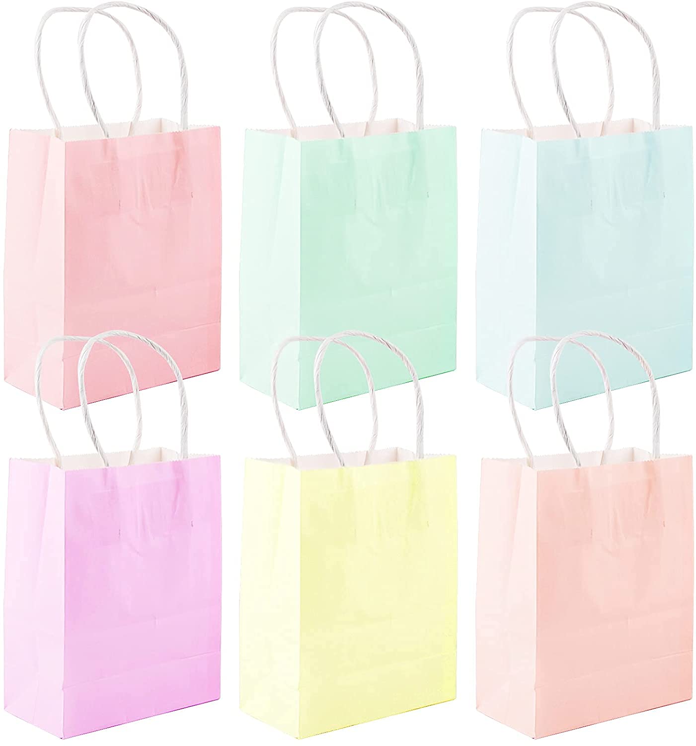 24-Piece Pastel Multicolor Birthday Gift Bags with Handles - 8.7x6.3x3.2 Inch Kraft Paper Party Favor Bags for Candy, Treats & Gifts - Perfect for Weddings, Baby Showers & Birthday Celebrations (Small Size)