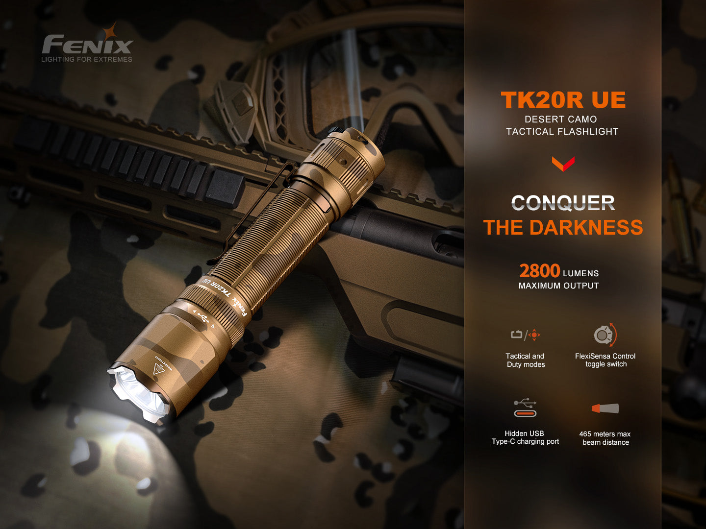 Fenix TK20R UE Tactical Flashlight 2000 Lumens Rechargeable LED Torch - Perfect for Camping, Hiking, Emergency & Outdoor Adventures
