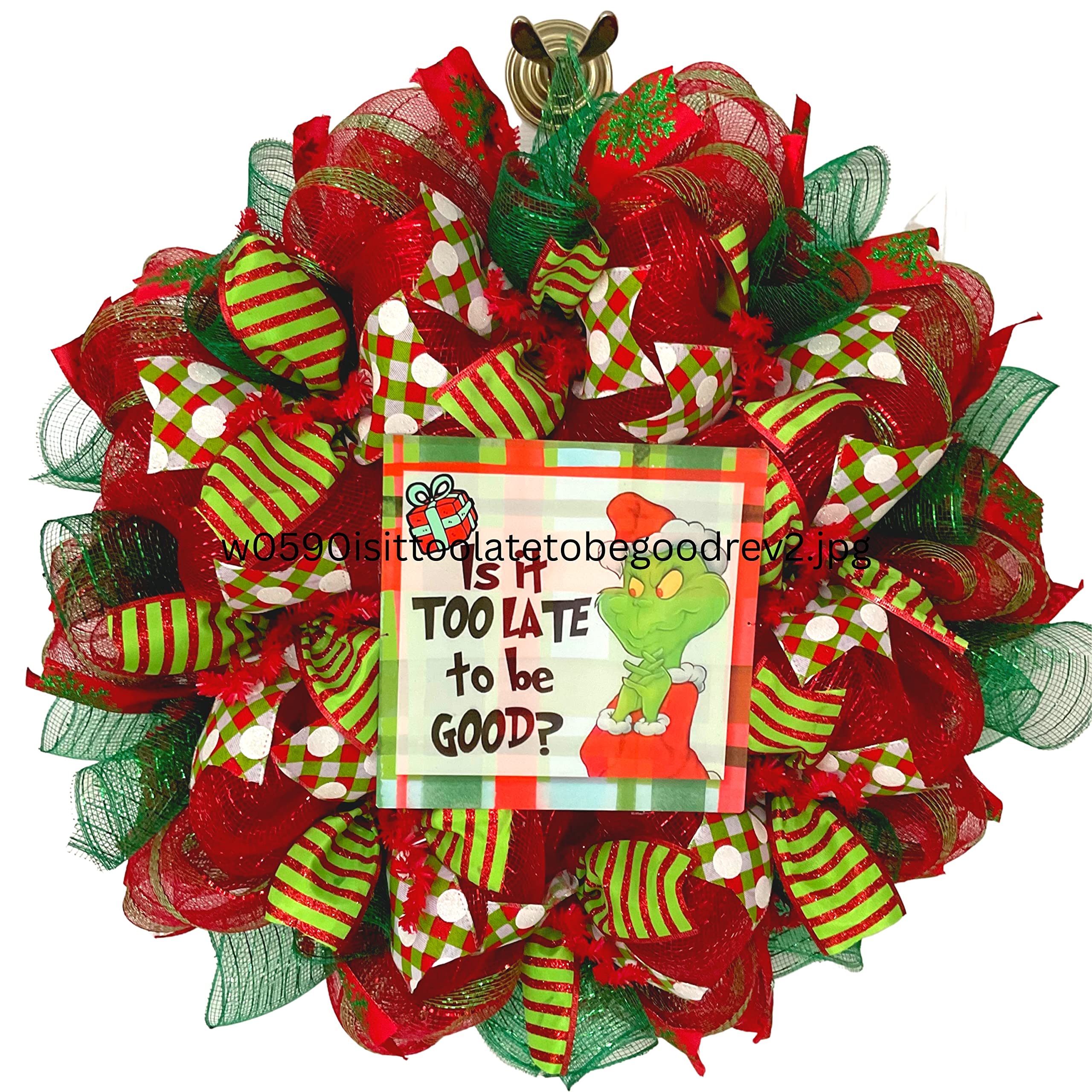 Handmade Deco Mesh Christmas Wreath - Festive Holiday Door Decor for Home, Front Porch & Seasonal Celebrations