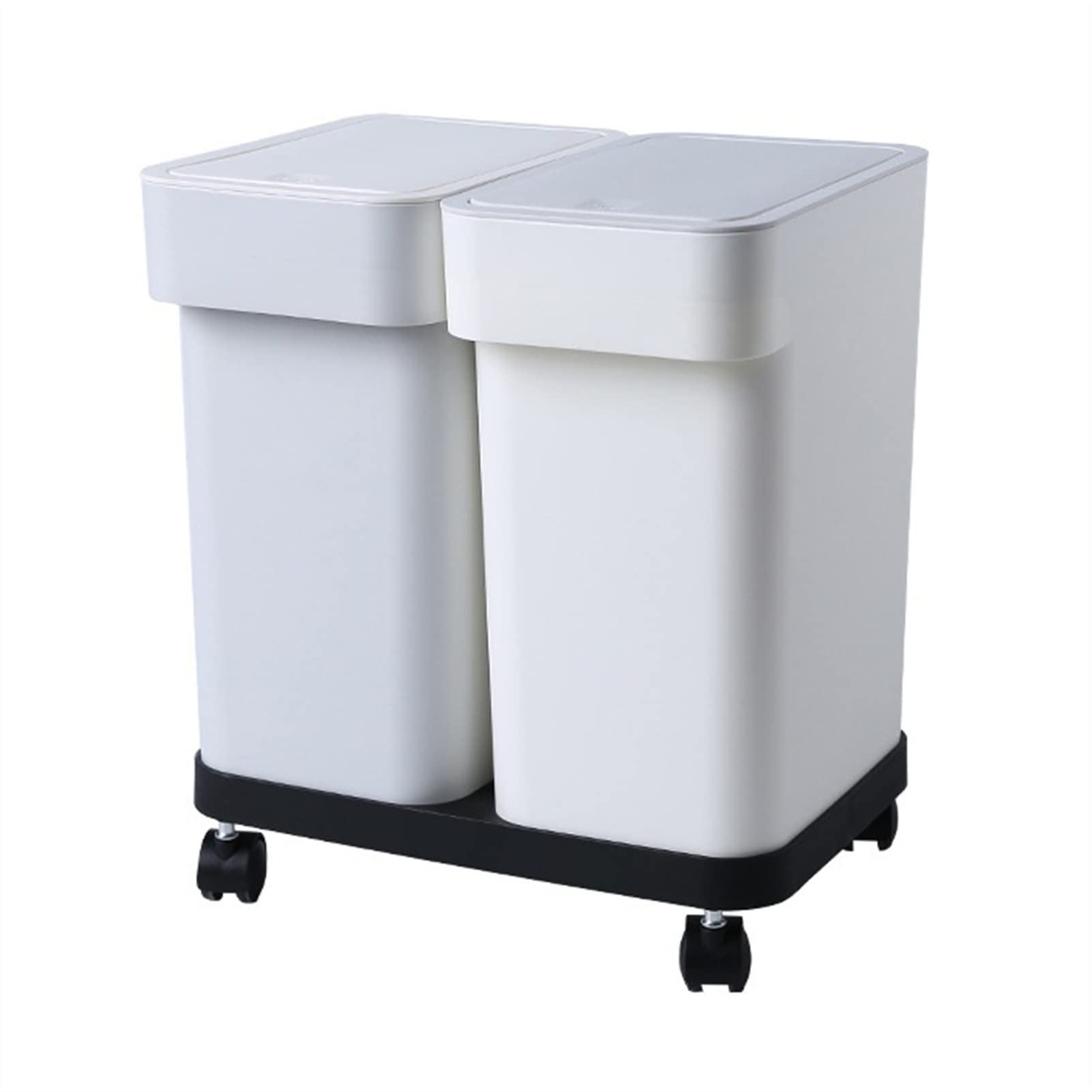 WBBML 2-Piece Narrow Press-Type Trash Can with Wheels - Plastic Recycling Waste Bin for Kitchen, Bathroom & Office - Space-Saving Roller Garbage Bin for Home, Dorm & RV Use