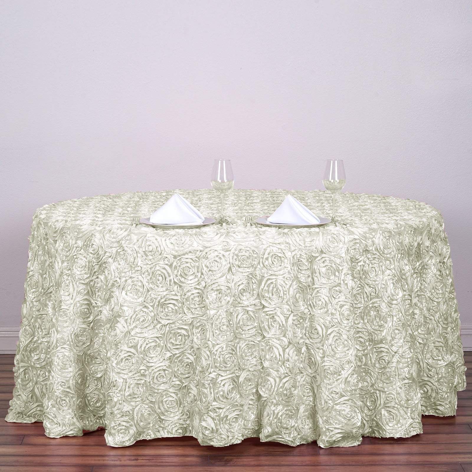 132-Piece Round Satin Ribbon Roses Tablecloth Set - Elegant Wedding, Party, and Banquet Decor for Dining Table, Buffet, and Special Events