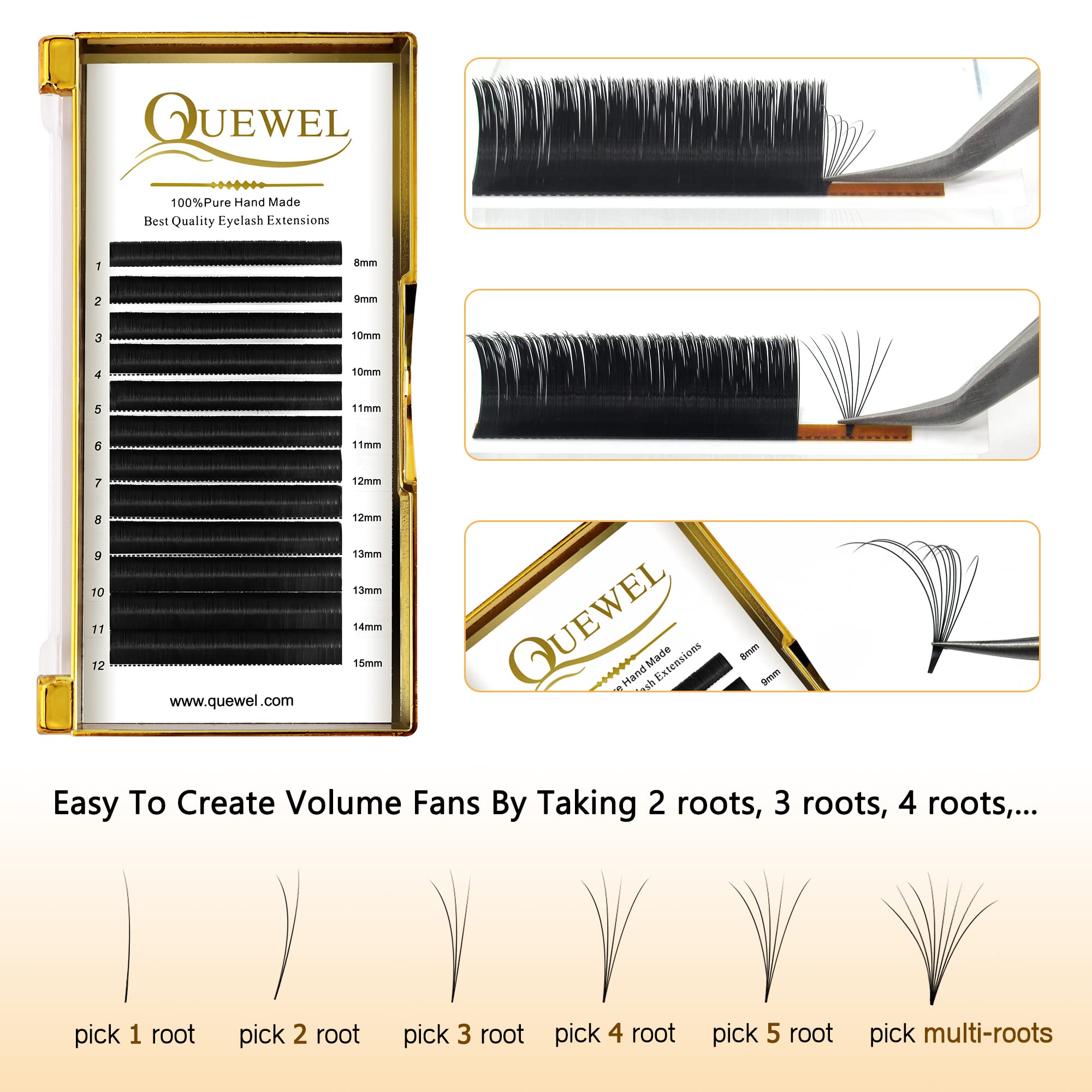 0.07C Russian Volume Premade Fans Eyelash Extensions - 12mm Length, 0.07mm Thickness, C/D Curl (2D-20D) for Dramatic Eye Look - Perfect for Weddings, Parties & Special Occasions