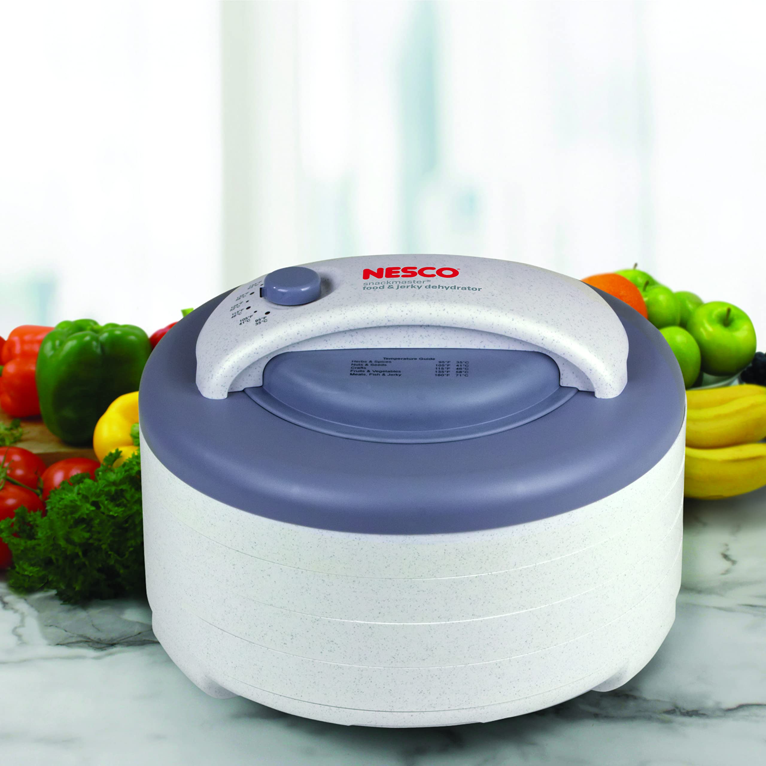 Nesco FD-61 Snackmaster Encore Food Dehydrator - 4 Stainless Steel Trays for Homemade Beef Jerky, Fruit Leather, Veggie Chips & Healthy Snacks | Perfect for Camping, Hiking & Meal Prep | Gray