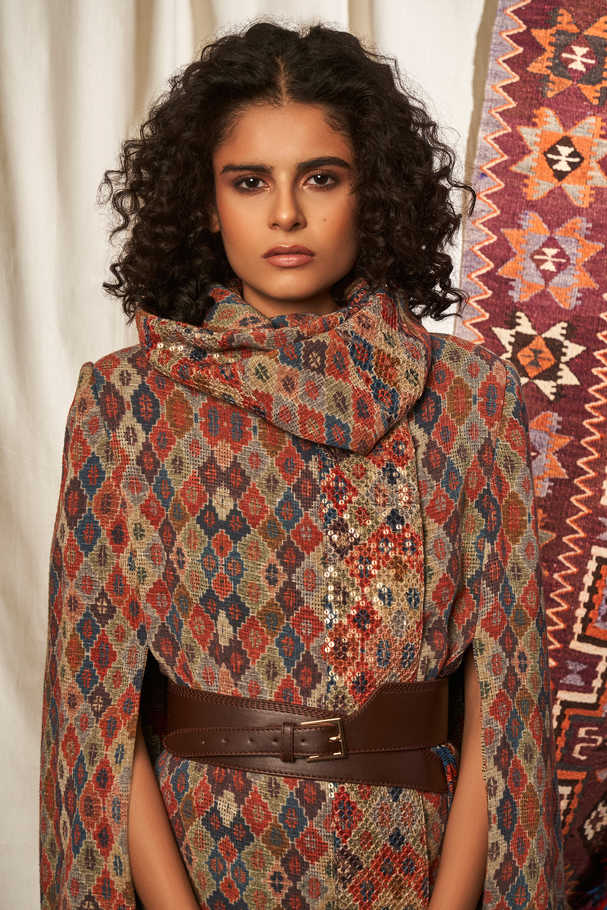 Stylish Brick Print Cape with Inner Dress & Cowl - Perfect for Cosplay, Halloween Costumes, and Themed Parties