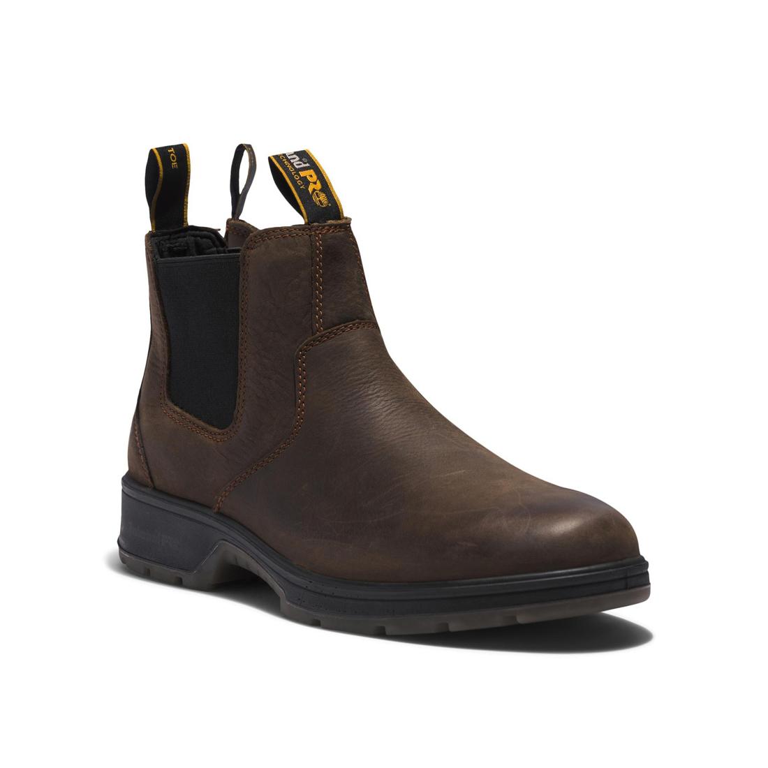 Nashoba Soft Toe Chelsea Work Boots for Men - Comfortable Brown Leather Slip Resistant Safety Shoes - Perfect for Construction, Warehouse & Outdoor Work