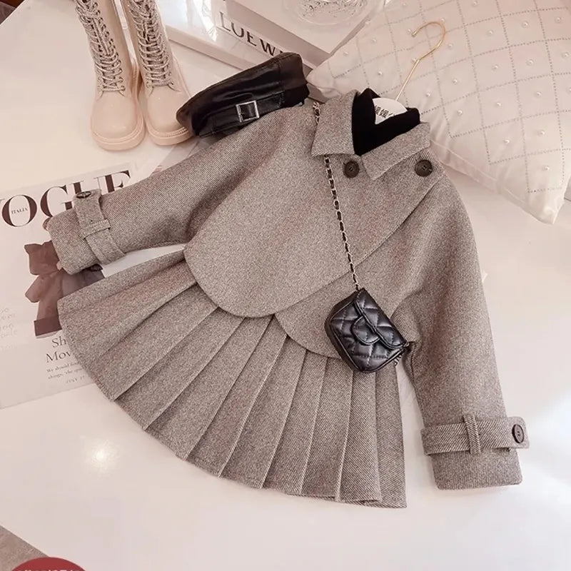 Bear Leader Fashion Kids Girls Princess 2-Piece Clothes Set - Autumn Winter Children's Coat & Skirt Outfit Vintage Style Suit for Ages 2-12 Years | Perfect for Holiday Parties, School Events & Family Photos