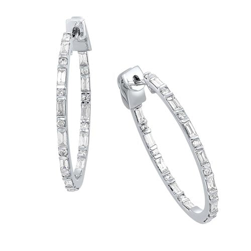 14K White Gold Diamond Inside Out Eternity Hoop Earrings (1 CTW) - Perfect for Weddings, Anniversaries & Special Occasions