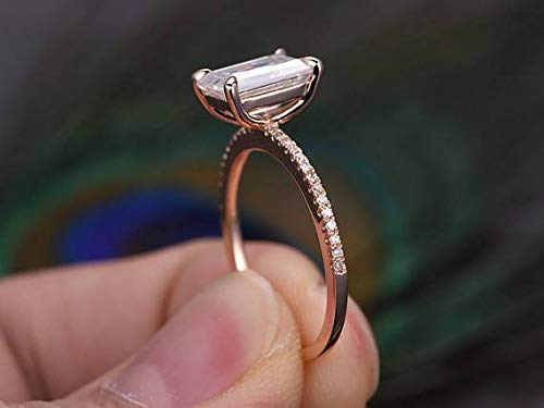 1.25 Carat Moissanite & Diamond Engagement Ring in 14K Rose Gold - Semi Eternity Band for Wedding, Proposal, Anniversary Gift