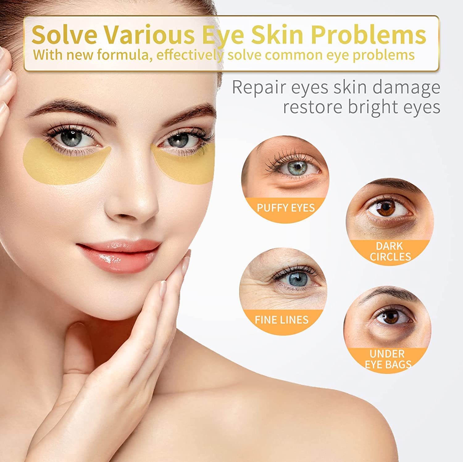 24K Gold Under Eye Patches - 30 Pairs for Puffy Eyes & Dark Circles Treatment - Reduce Eye Bags & Wrinkles - Collagen Infused Eye Care Pads for Brightening & Hydration - Perfect for Night Routine & Travel Skincare