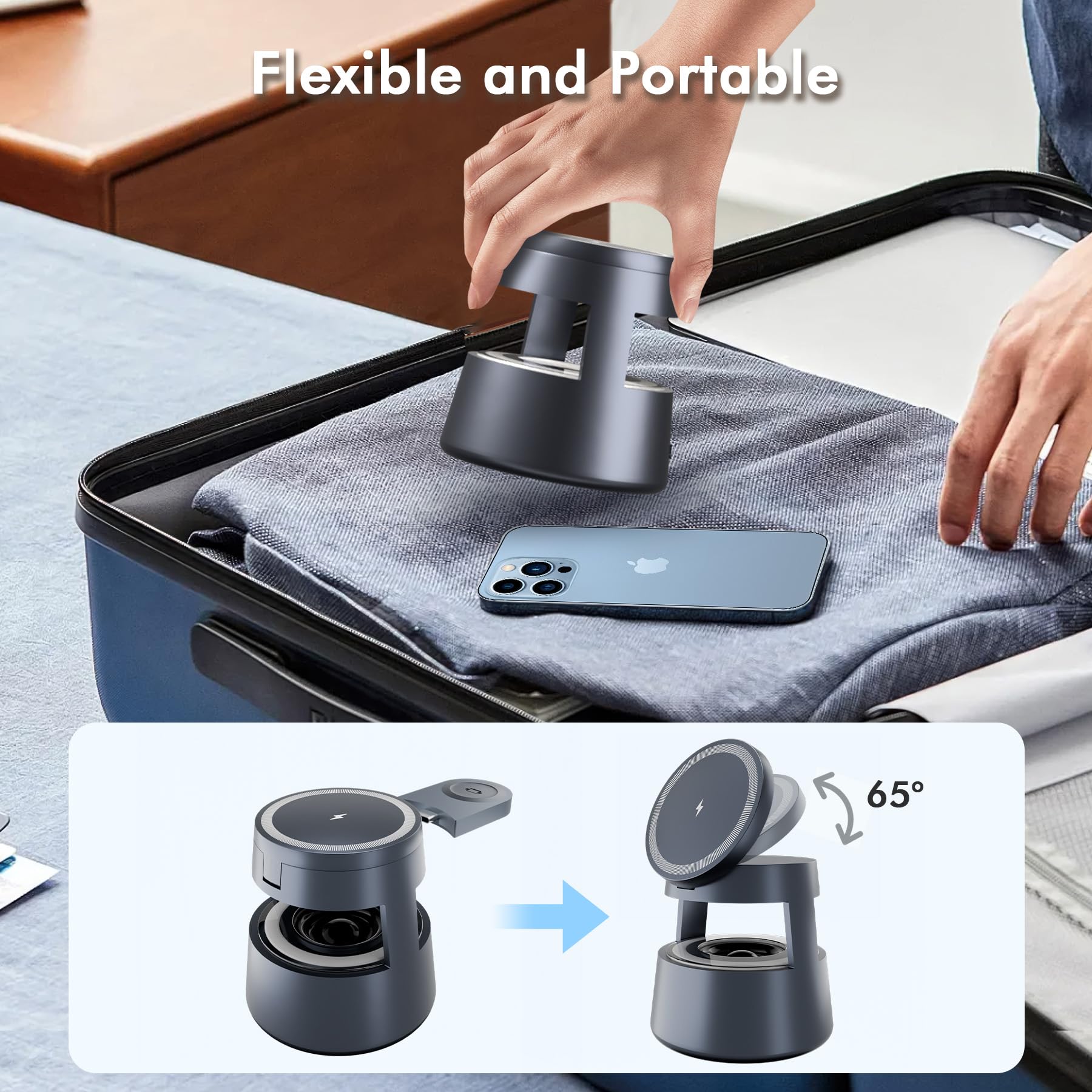 5-in-1 MagSafe Wireless Charging Station with Bluetooth Nightlight - Fast Charging for iPhone 16/15/14/13/12 Pro Max, Apple Watch Ultra 10/9/8/7/6 & AirPods Pro 4/3/2 - Compact Travel Stand for Bedroom, Office & Nighttime Charging