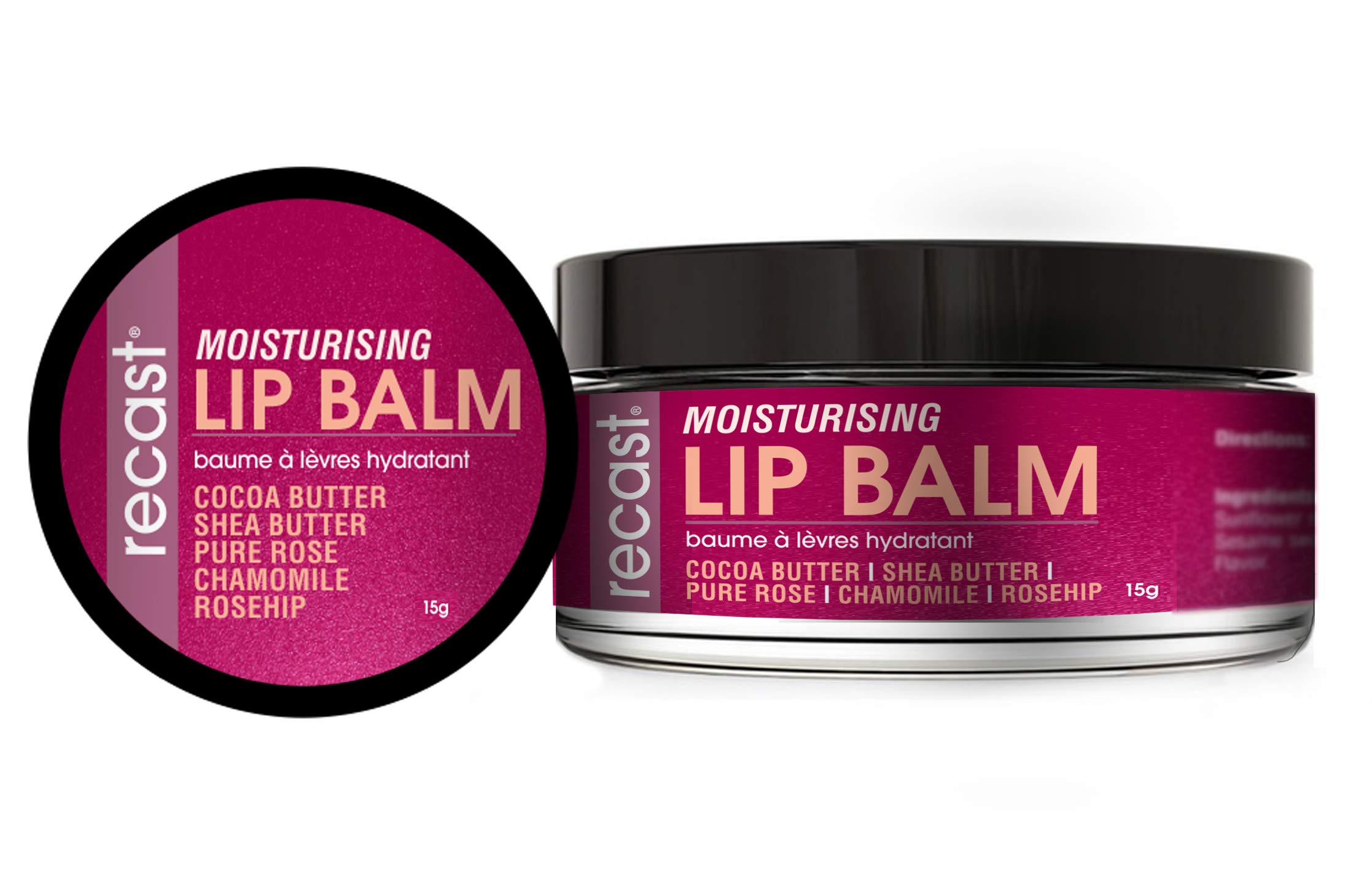 Recast Moisturizing Lip Balm - Lightening, Restoring & Hydrating with Pure Rose, Cocoa Butter, Shea Butter & Rosehip Seed Oil (15g) - Perfect for Dry Lips, Night Care & Daily Lip Protection