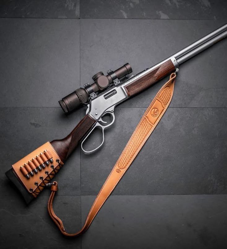 Premium Leather Rifle Butt Cuff Ammo Carrier - 6 Loop Design for 45-70 Cartridges - Natural Oil Finish - Perfect for Hunting, Shooting Range & Outdoor Adventures - Diamond D Leather