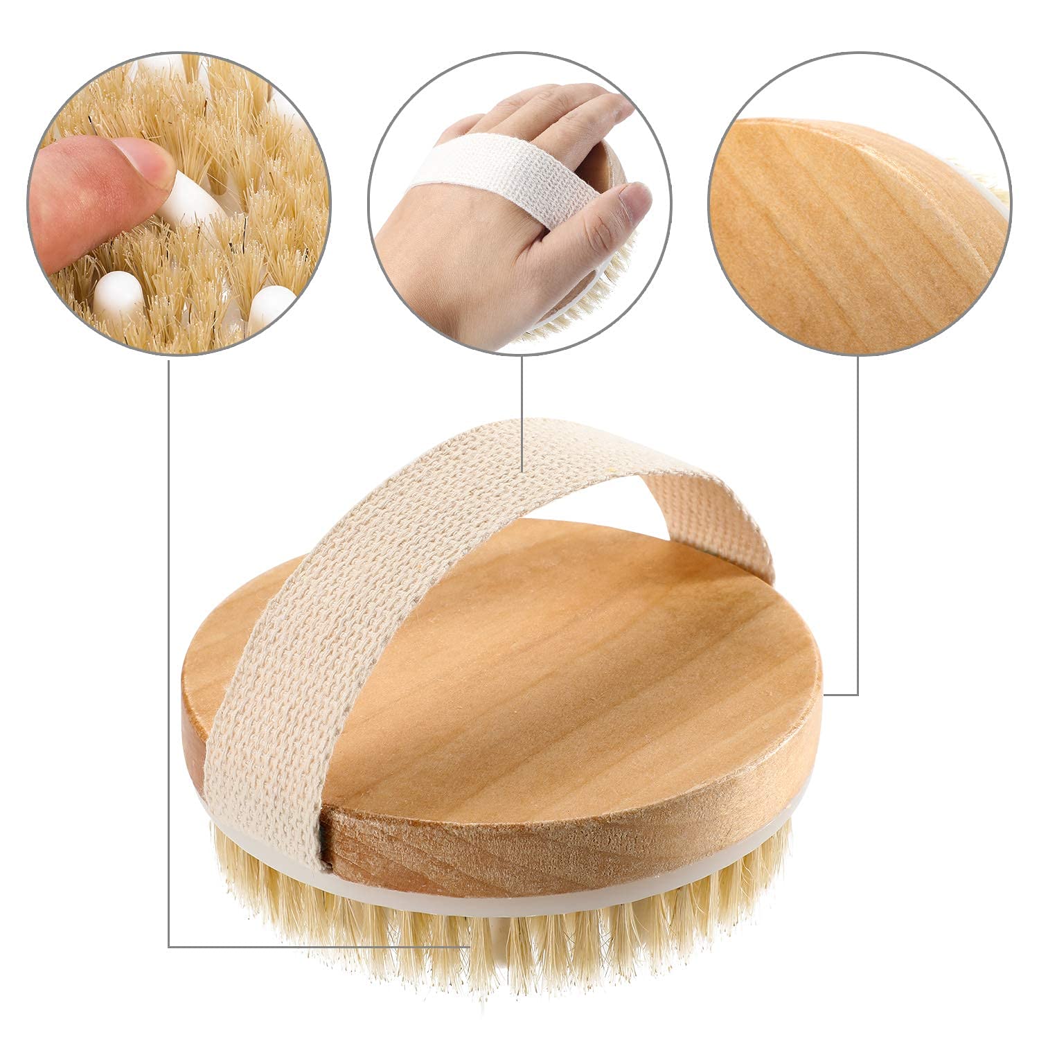 Exfoliating Body Brush with Solid Wood Frame - Round Bath Brush for Skin Softening, Improved Circulation & Ingrown Hair Prevention - Perfect for Shower, Spa & Home Skincare Routine