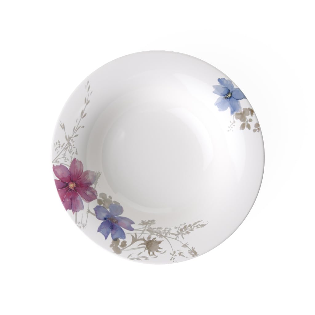 Villeroy & Boch Mariefleur Gris Basic Soup Plate 23cm - Premium White Porcelain Dinnerware with Floral Design - Perfect for Fine Dining, Restaurant Use & Elegant Home Table Settings