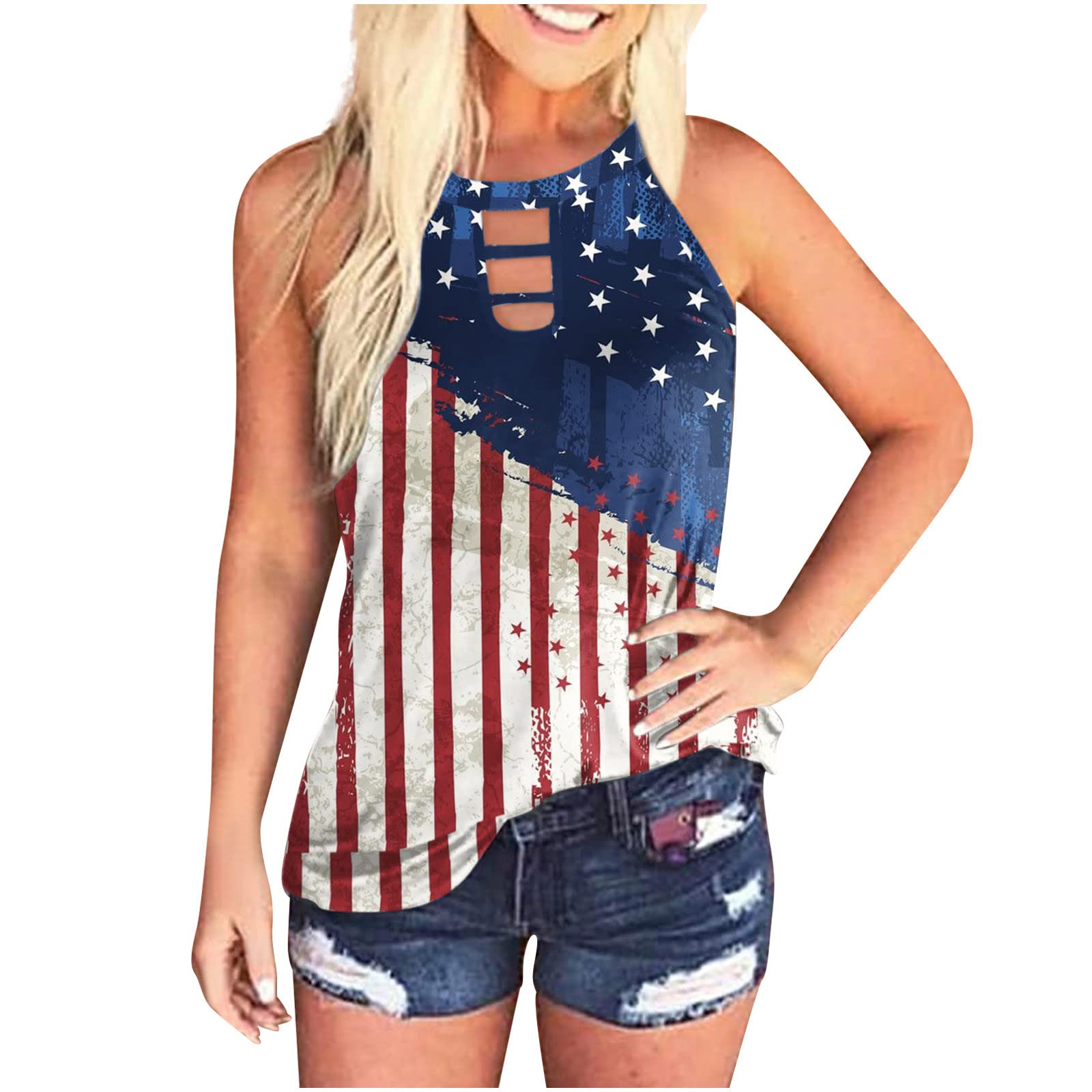 HRAPDA Women's Summer Sleeveless Crew Neck Hollow Out Tunic Tops - Trendy Casual Blouses & Dressy T-Shirts for Beach, Party & Everyday Wear