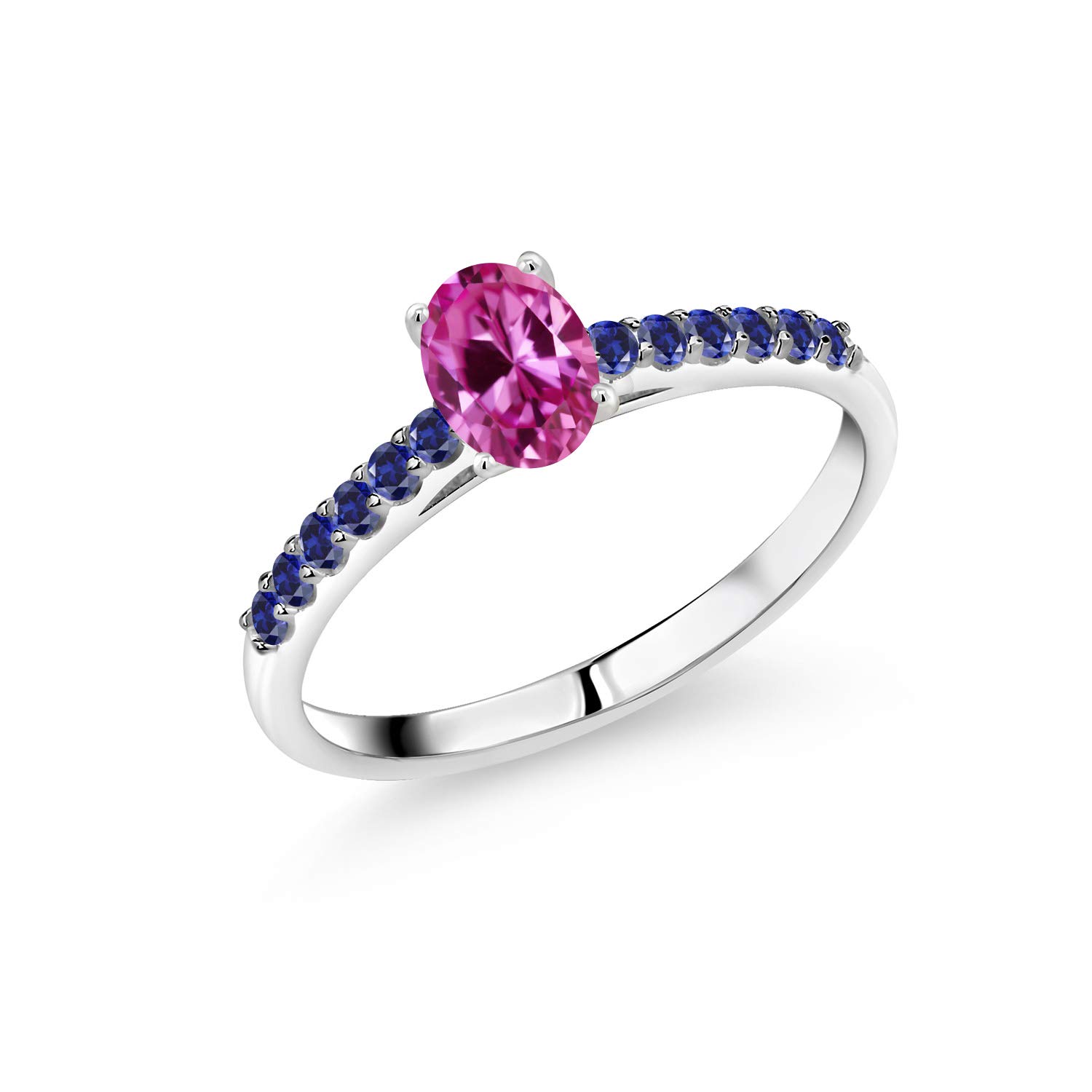 0.74 Ct Oval Pink & Blue Created Sapphire Ring in 10K White Gold | Elegant Gemstone Jewelry for Women | Perfect for Engagement, Wedding & Special Occasions