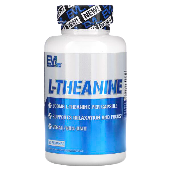 EVLution Nutrition L-Theanine 60 Capsules - Stress Relief & Focus Supplement for Anxiety, Sleep & Relaxation - Perfect for Work, Study & Meditation