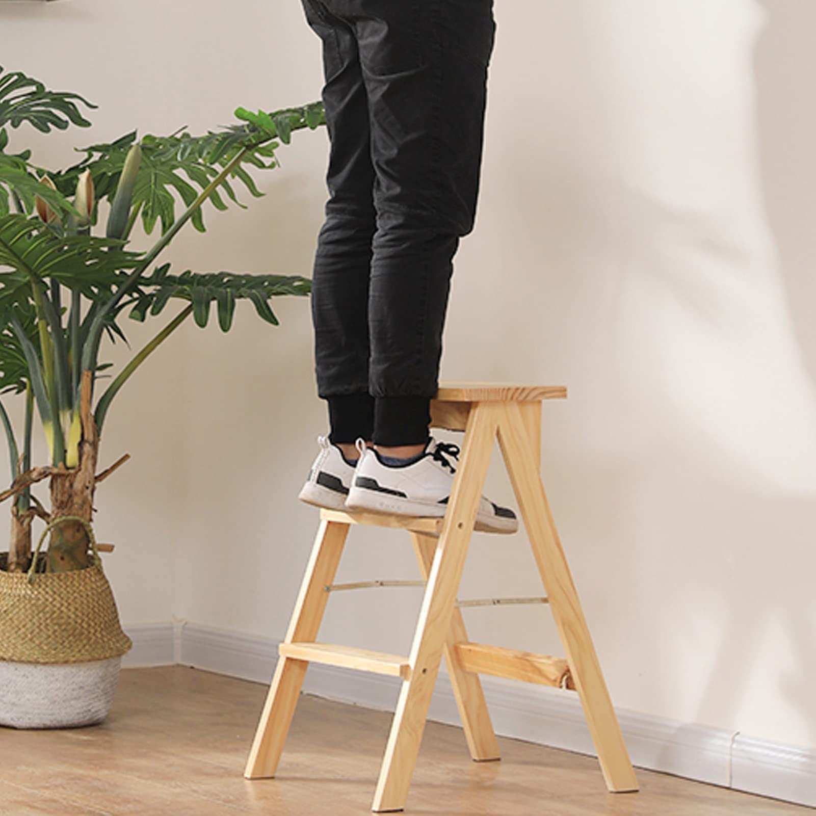 AYVADA Solid Wood Folding Step Stool - 3 Step Portable Ladder for Home, Kitchen, Library | Non-Slip Shoe Rack & Storage Stool | Perfect for Reaching High Shelves, Organizing Closets, and Household Tasks