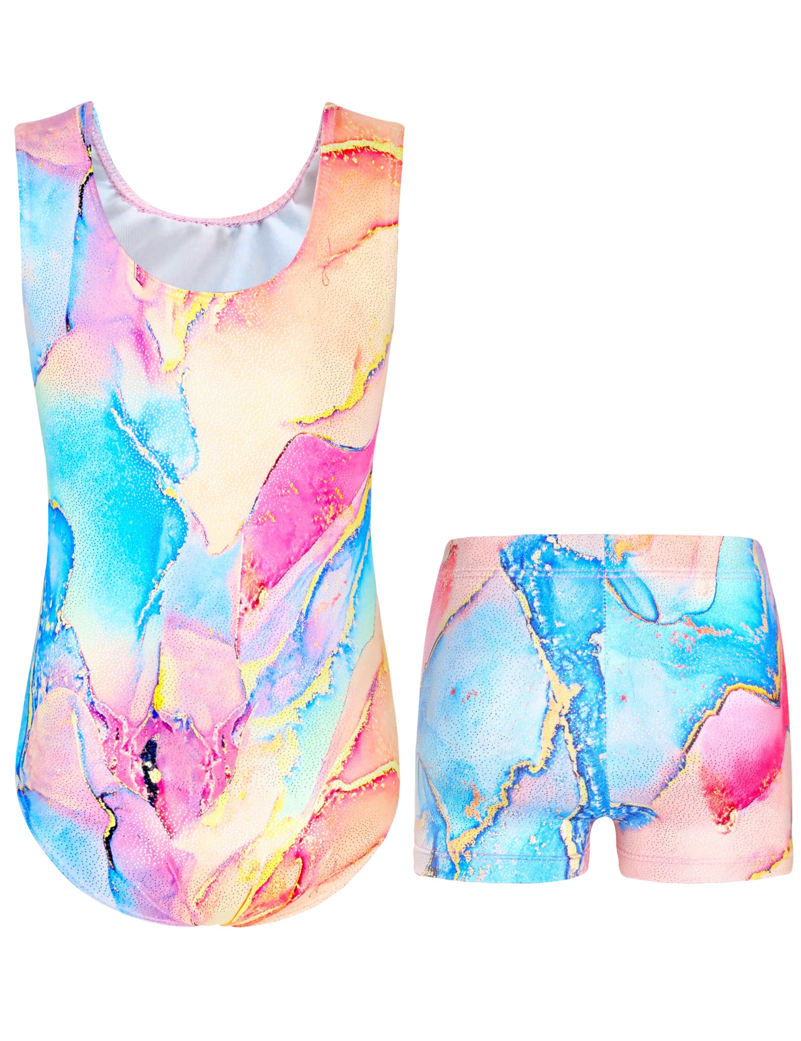 Shiny Girls Gymnastics Leotard with Shorts - Sleeveless Dance Bodysuit for Kids & Teens - Perfect for Ballet, Cheerleading, and Gymnastics Practice