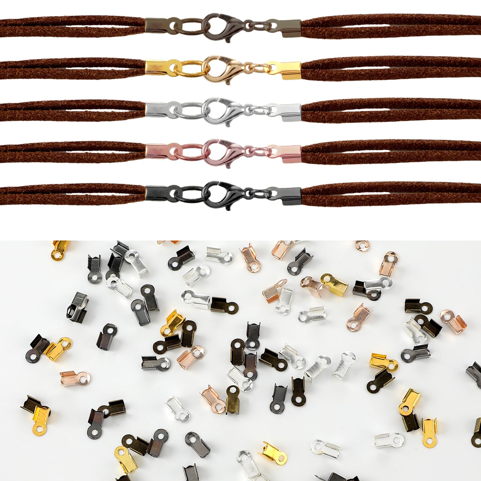 1000 PCS Jewelry Making End Caps - Leather Cord Crimp Tips, Fold-Over Bracelet Ends for DIY Necklace & Craft Projects | Perfect for Beading, Scrapbooking & Handmade Jewelry Designs