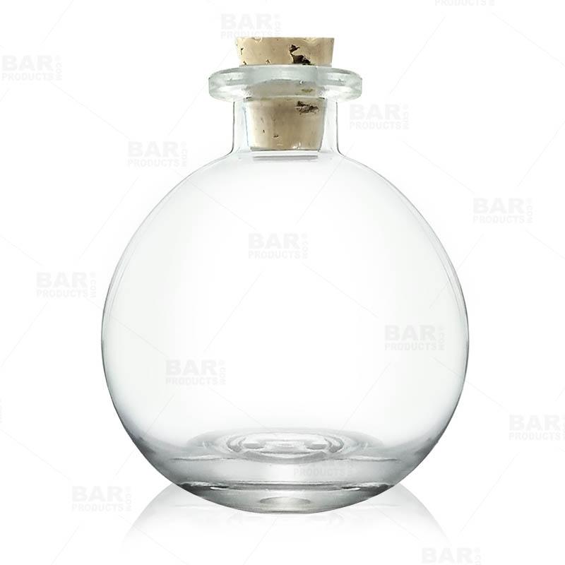 Premium 8.5oz Glass Round Bottle with Natural Cork Stopper - Perfect for Craft Cocktails, Homemade Infusions & DIY Bartending Supplies