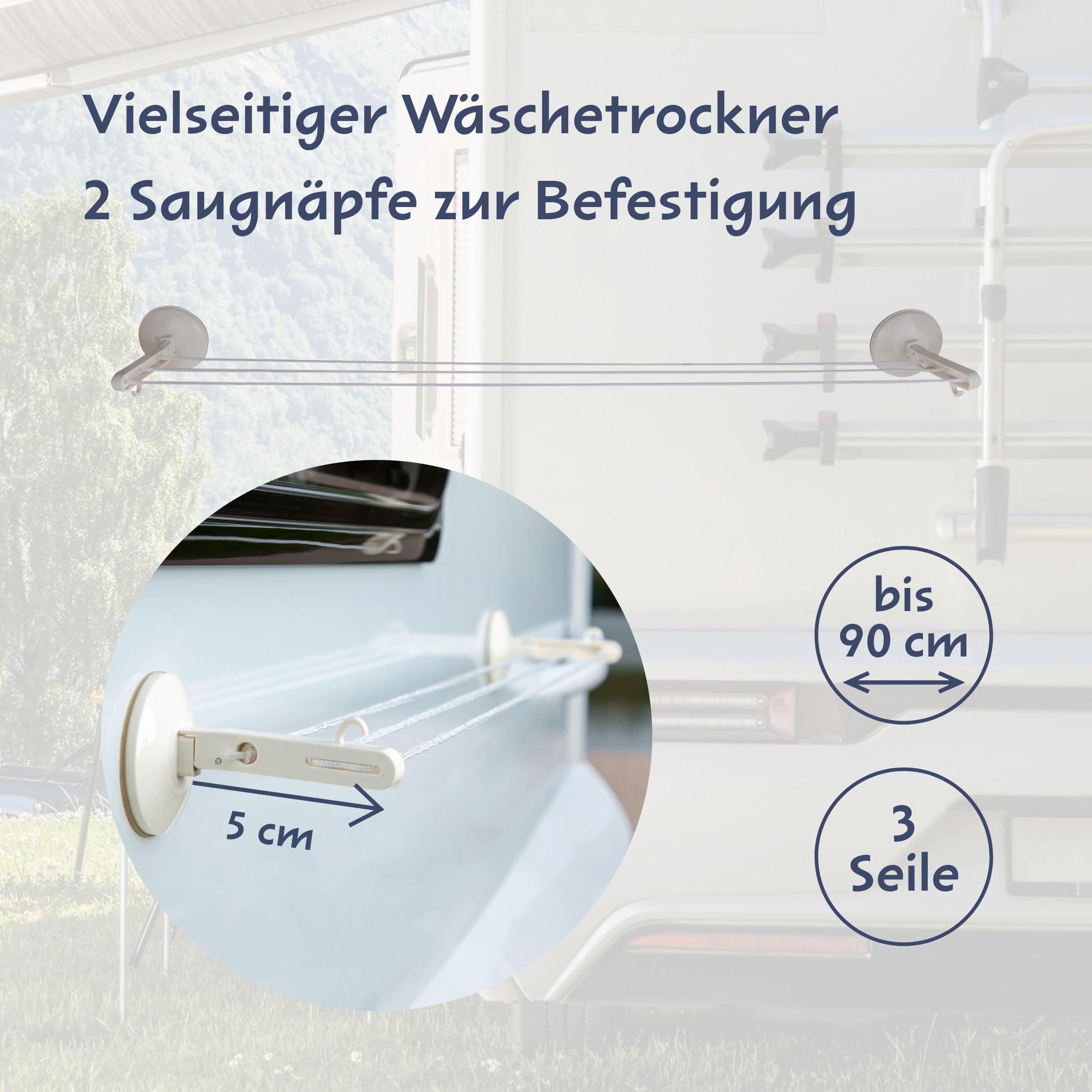 Portable Caravan Tumble Dryer Washing Line - Extendable to 90cm with 2 Strong Suction Cups for Camping, RV Travel & Home Use - Perfect for Drying Clothes Outdoors or in Small Spaces