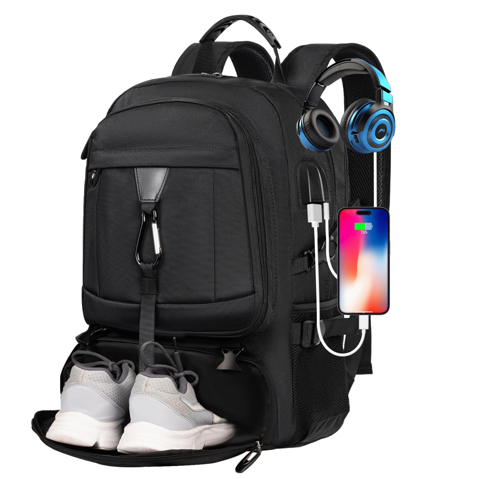 Extra Large Travel Backpack for Men & Women - 18.4 Inch Laptop Backpack with Shoe Compartment & USB Charging Port - Durable College Backpack for Business, Hiking, Camping (Fits Above 5.74 ft Height) - Perfect for Commuting, Air Travel & Outdoor Adventures