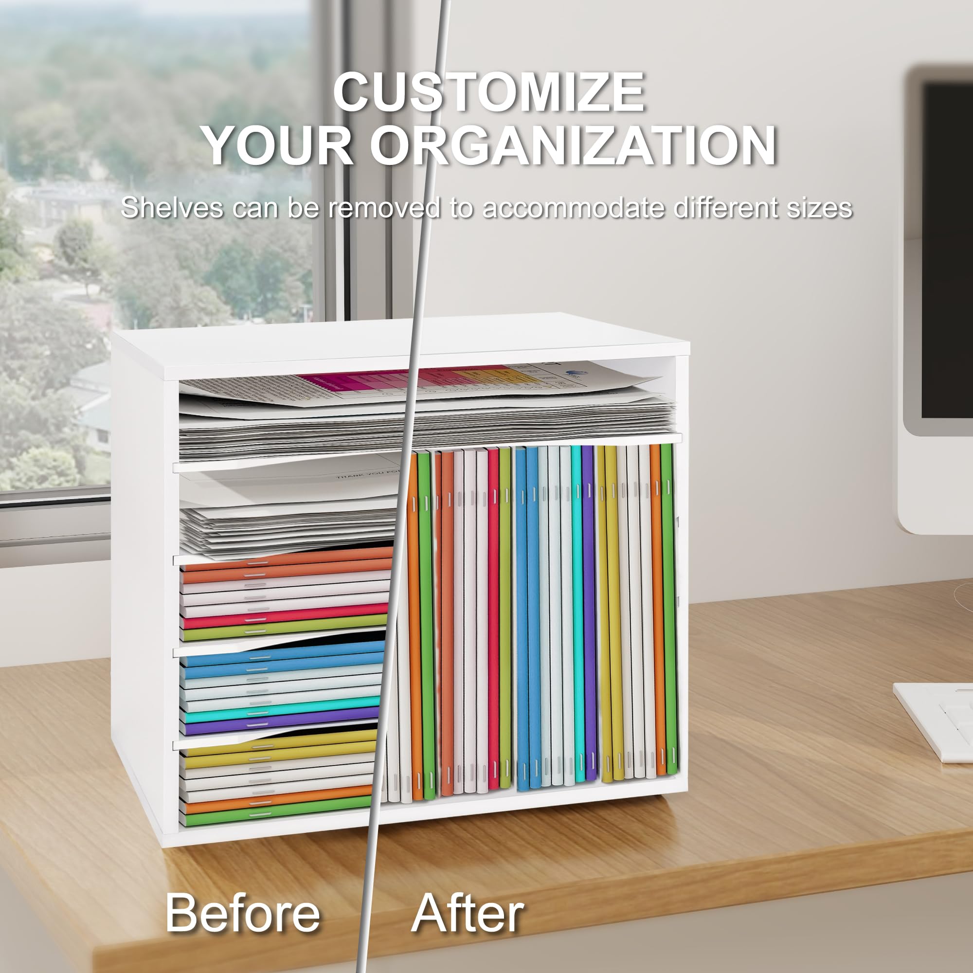 Wooden Desk Paper Organizer with Adjustable Shelves - Letter Tray File Sorter for Office & Home Storage | Perfect for Organizing Documents, Mail, and Office Supplies on Your Workspace