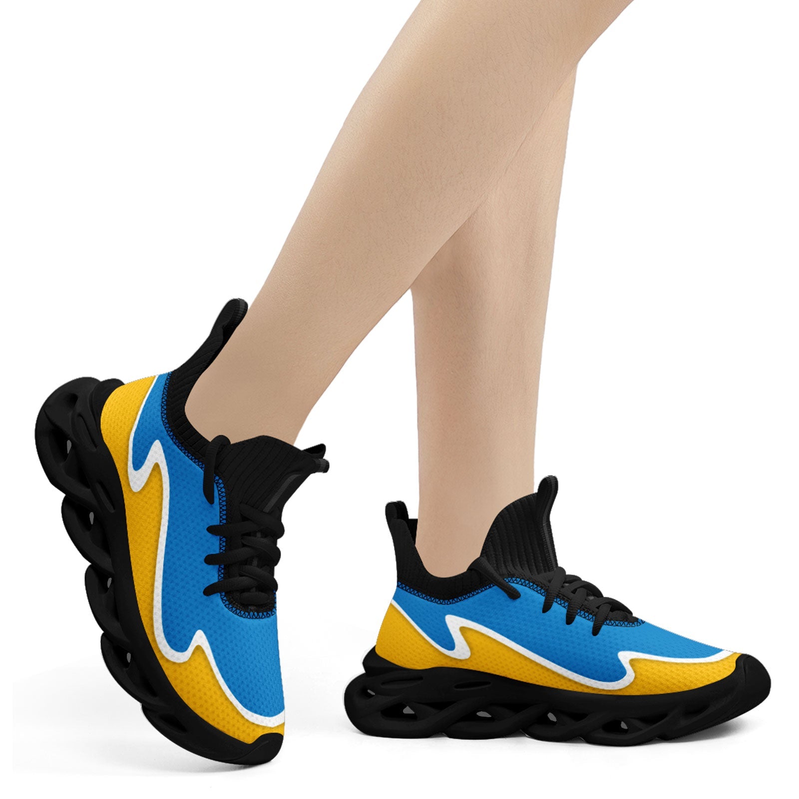 Custom Blue & Yellow Maxsoul Personalized Sneakers - Lightweight Comfortable Walking Shoes for Men & Women | Perfect for Running, Gym Workouts & Casual Wear (Model: FN030A E020011 21)