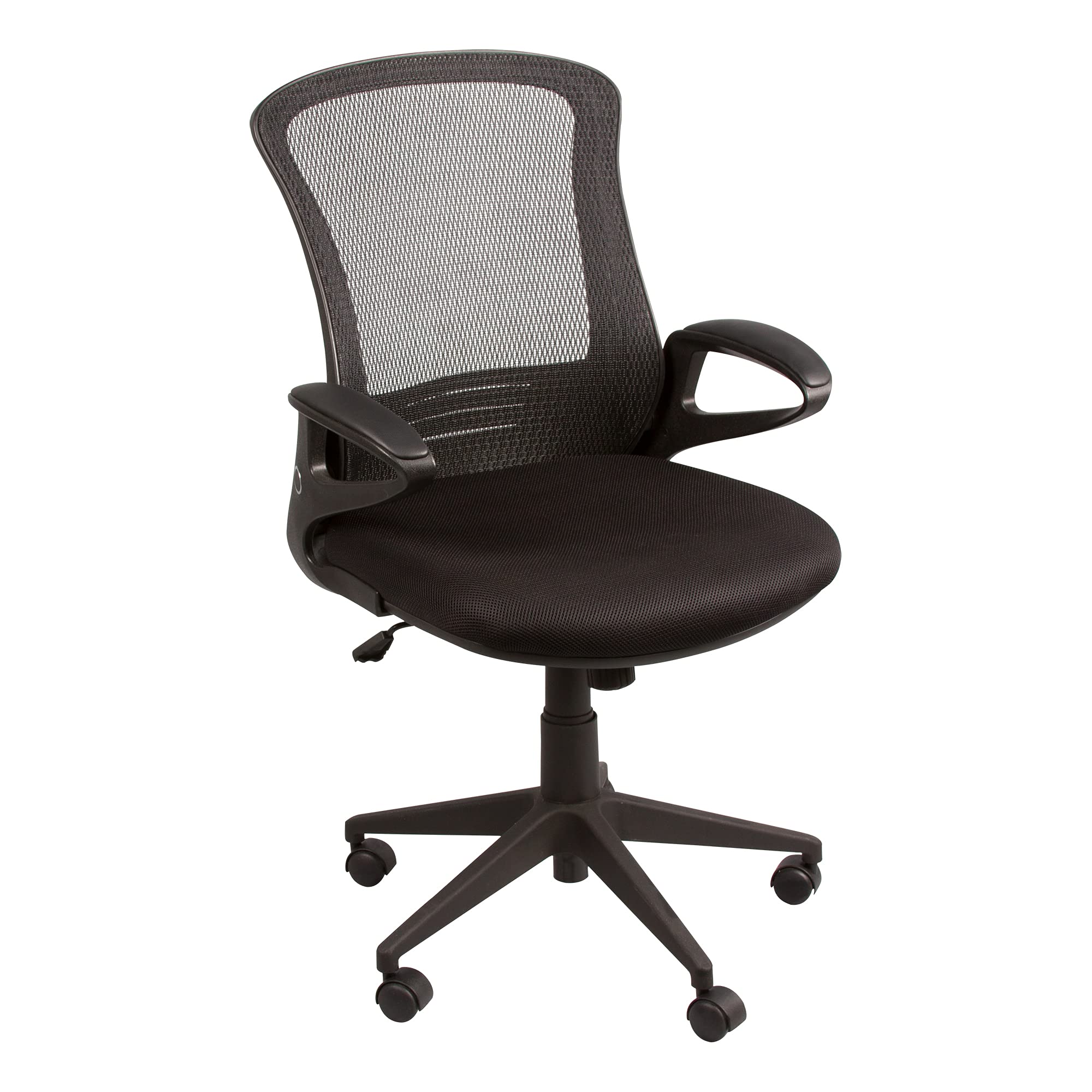 Norwood Commercial Furniture NOR-IAH3006N-SO Black Mesh Back Office Chair with Foldable Seat Back - Ergonomic Desk Chair for Home Office, Conference Room & Workstation