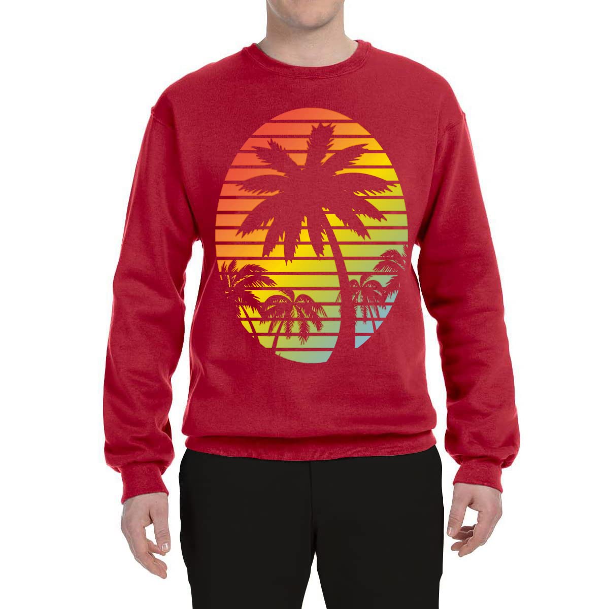 Wild Bobby Tropical Palm Trees Sunset Graphic Sweatshirt - Unisex Crewneck Pullover for Beach Vacation & Summer Outfits