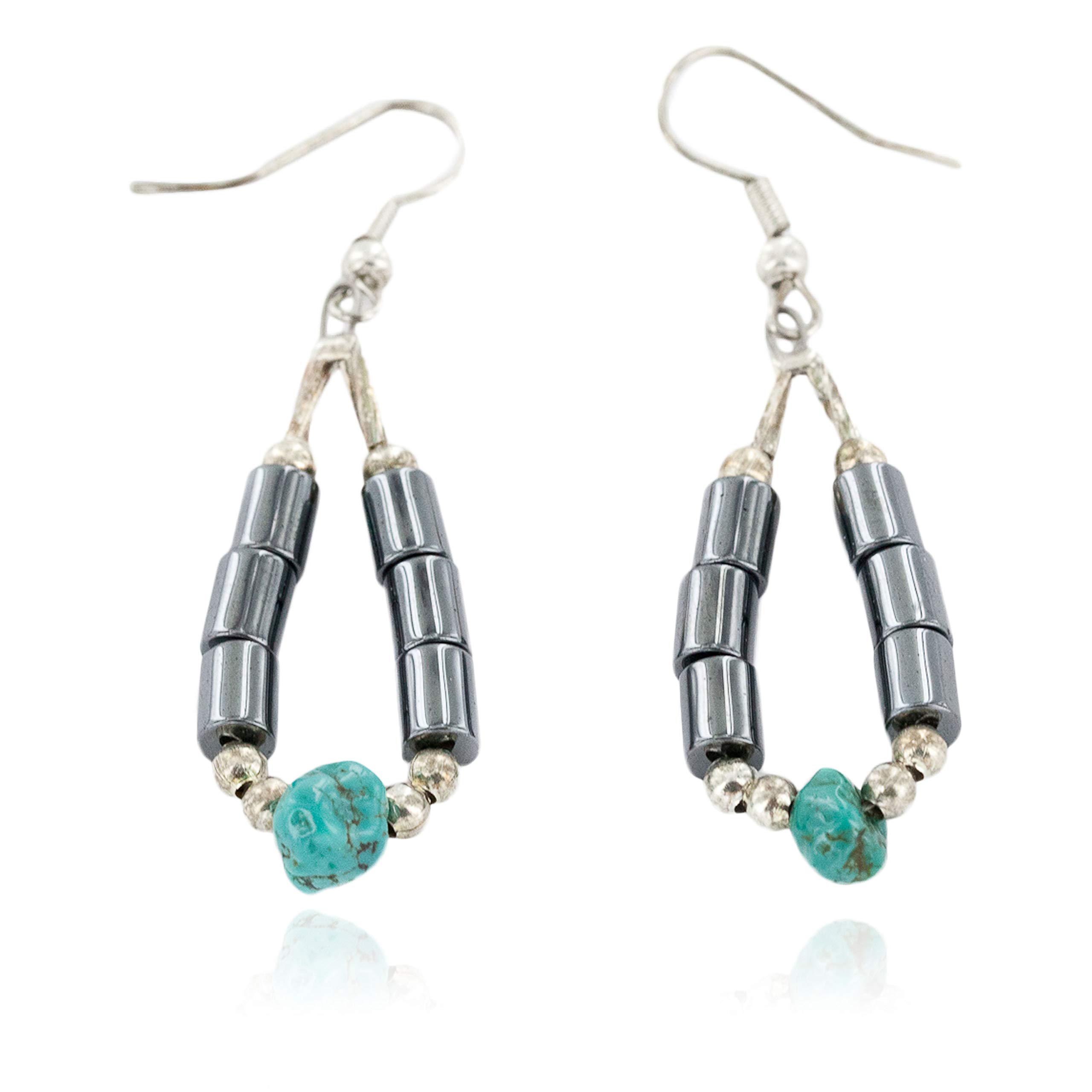 Authentic Native American Turquoise Hoop Earrings - Sterling Silver Dangle Hooks - Handmade by Loma Siiva - Perfect for Boho Fashion & Cultural Jewelry Collections
