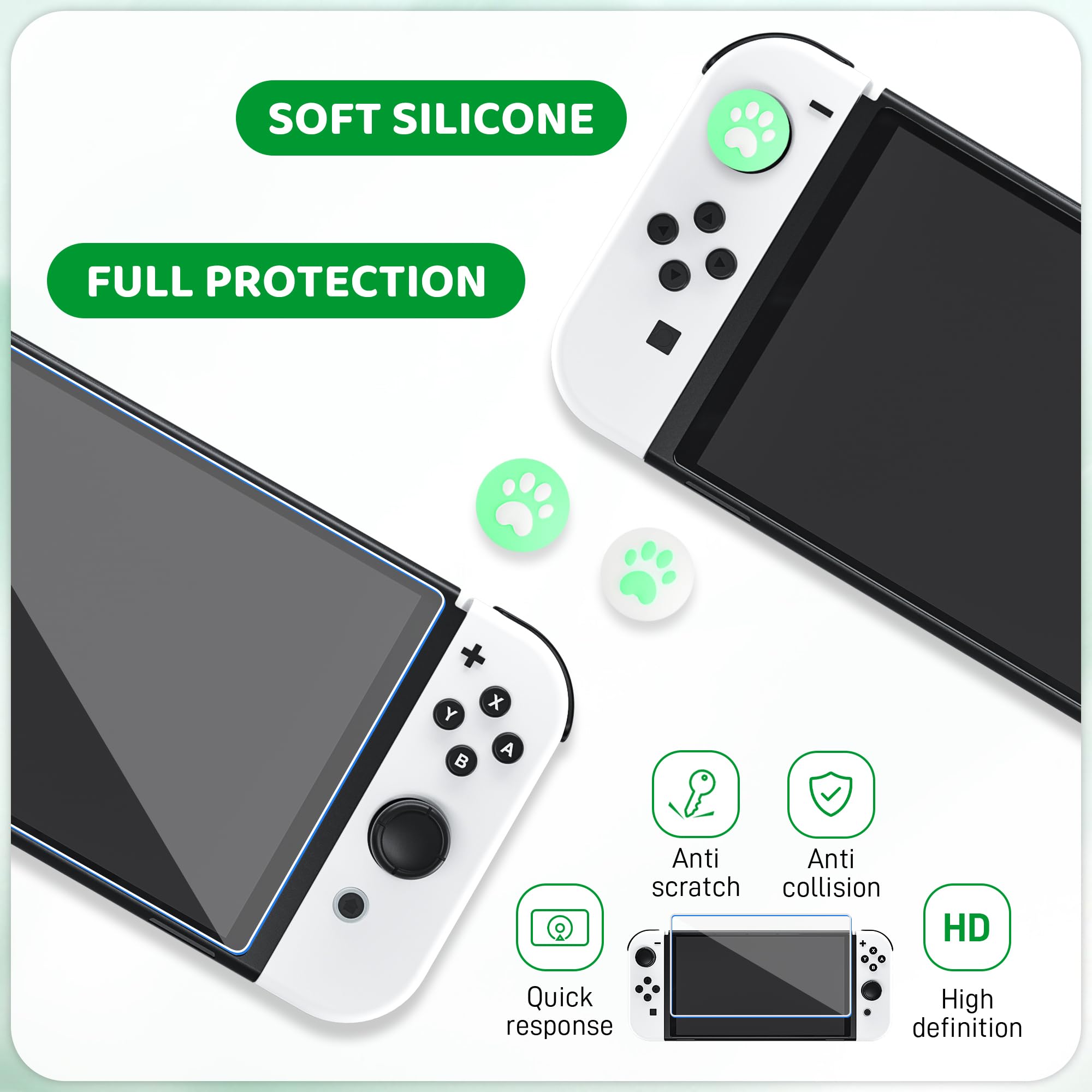 Premium Hard Shell Travel Case for Nintendo Switch OLED - Green Marble Protective Cover with Screen Protector, Adjustable Shoulder Strap & 2 Thumb Grips | Durable Portable Storage Solution for Gaming On-The-Go, Travel Protection & Home Organization