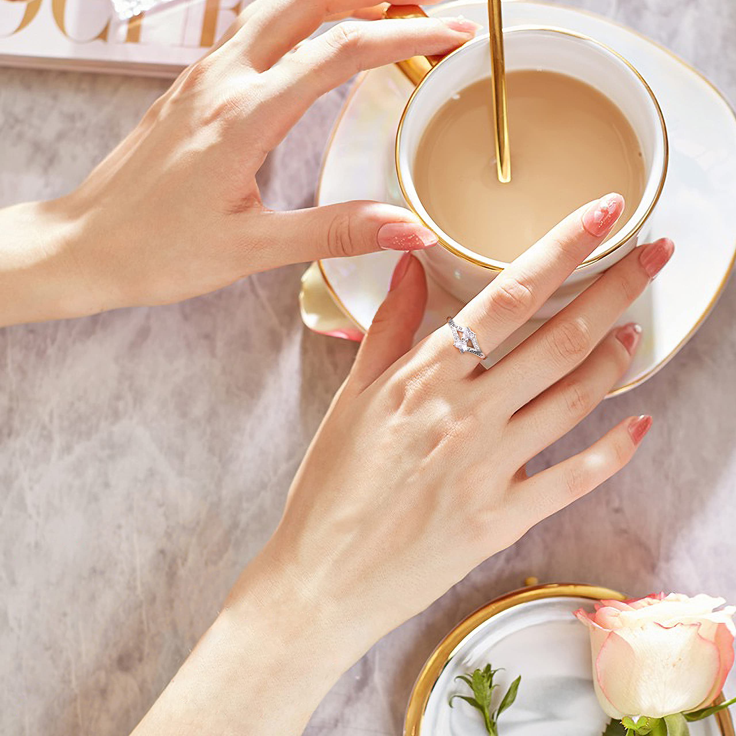 FLYOW 925 Sterling Silver Heart Ring - I Love You Always & Forever Jewelry for Women, Mom, Wife, Sister, Daughter | Perfect Engagement, Birthday, Anniversary Gift for Her | Elegant & Sentimental Present for Special Occasions